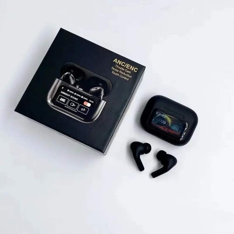 Black A9 Pro ANC EarBuds with Screen | Bluetooth 5.4