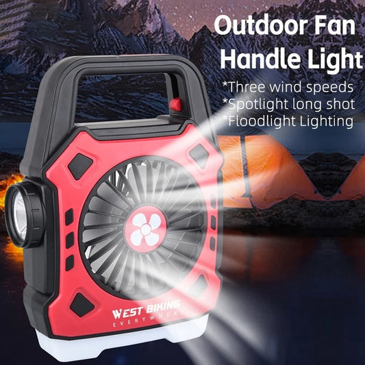 Multipurpose Rechargeable Desk & Camping Fan with LED Light, Flashlight & Power Bank – For Home, Travel & Outdoor Use | Random Color