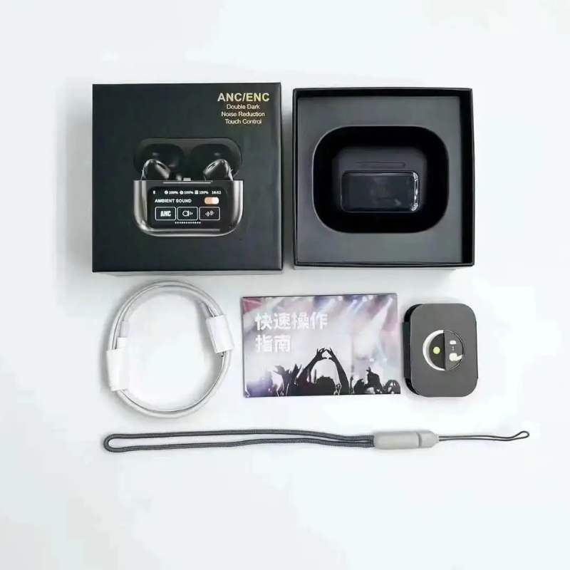Black A9 Pro ANC EarBuds with Screen | Bluetooth 5.4