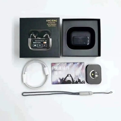 Black A9 Pro ANC EarBuds with Screen | Bluetooth 5.4