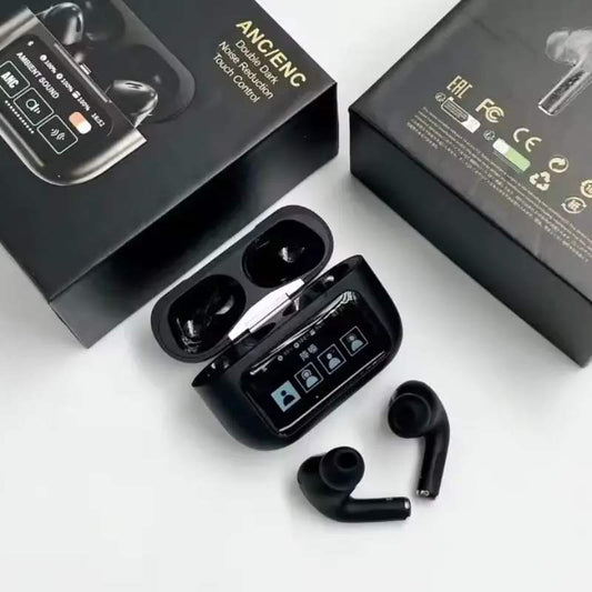 Black A9 Pro ANC EarBuds with Screen | Bluetooth 5.4