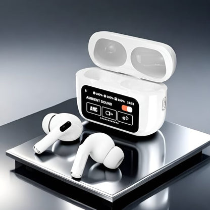 White A9 Pro ANC EarBuds with Screen | Bluetooth 5.4