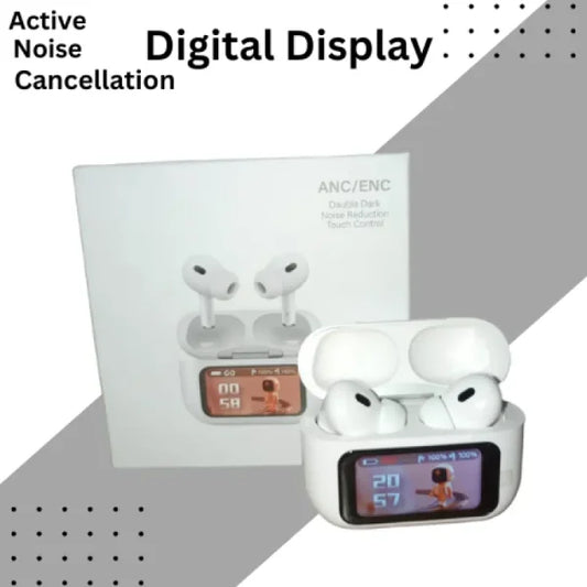 White A9 Pro ANC Earbuds with Screen | Bluetooth 5.4